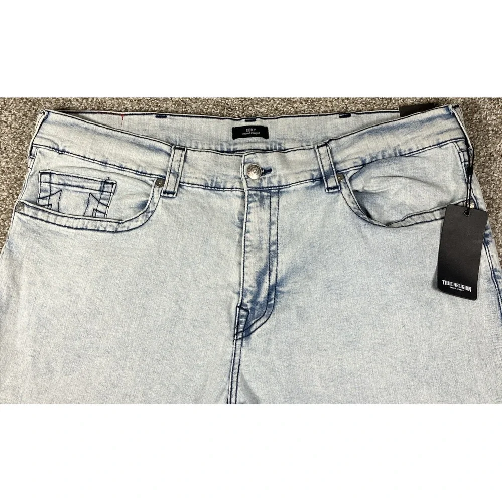 True Religion Ricky Relaxed Straight No Flap Light Wash Jeans Size 44x34 NEW